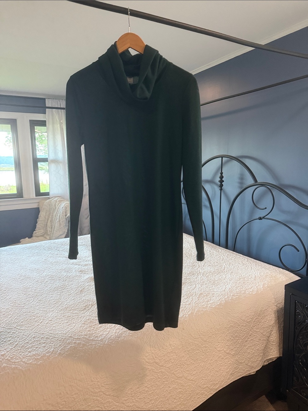 Dark green Long Sleeve Cowl Neck Sweater Dress